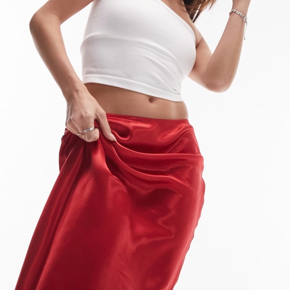 Topshop Red Bias Cut Long Satin Skirt Size 2 - Picture 3 of 8